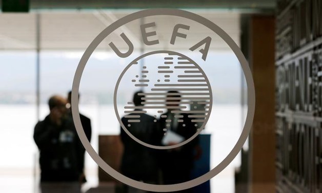A logo is pictured on UEFA headquarters in Nyon, Switzerland, April 15, 2016. REUTERS/Denis Balibouse
