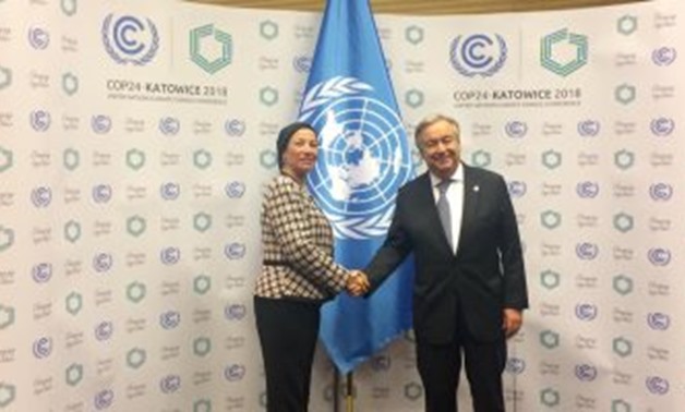 Environment Minister Yassmin Foad with the UN Secretary General - Press Photo