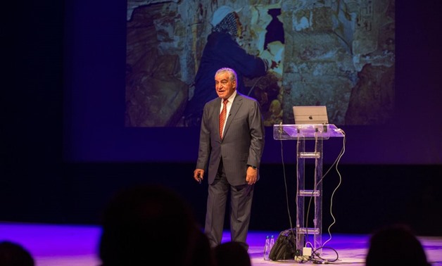 Veteran Egyptian archaeologist Zahi Hawass during his lecture - Facebook