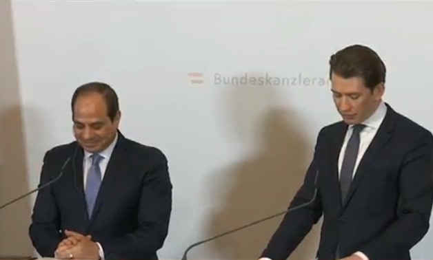 President Abdel Fatah al-Sisi and Austrian Chancellor Sebastian Kurz in a press conference in Vienna, Austria. December 17, 2018. TV screenshot