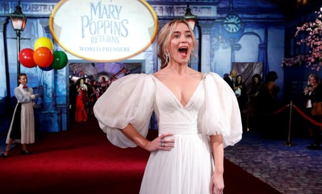 FILE PHOTO: Cast member Emily Blunt reacts on the red carpet at the world premiere of Disney's movie Mary Poppins Returns in Los Angeles, California, U.S., November 29, 2018. REUTERS/Mario Anzuoni/File Photo.