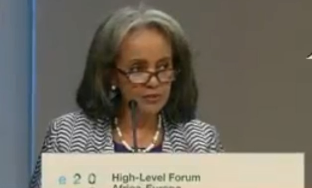 President of Ethiopia Sahle-Work Zewde delivering a speech at the High-Level Forum Africa-Europe held in Vienna. December 18, 2018. TV screenshot