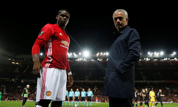 FILE PHOTO: Britain Soccer Football - Manchester United v FC Zorya Luhansk - UEFA Europa League Group Stage - Group A - Old Trafford, Manchester, England - 29/9/16 Manchester United manager Jose Mourinho with Paul Pogba before the match Action Images via 