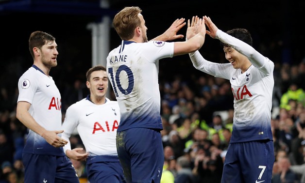 Soccer Football - Premier League - Everton v Tottenham Hotspur - Goodison Park, Liverpool, Britain - December 23, 2018 Tottenham's Harry Kane celebrates scoring their sixth goal with Son Heung-min Action Images via Reuters/Carl Recine EDITORIAL USE ONLY. 