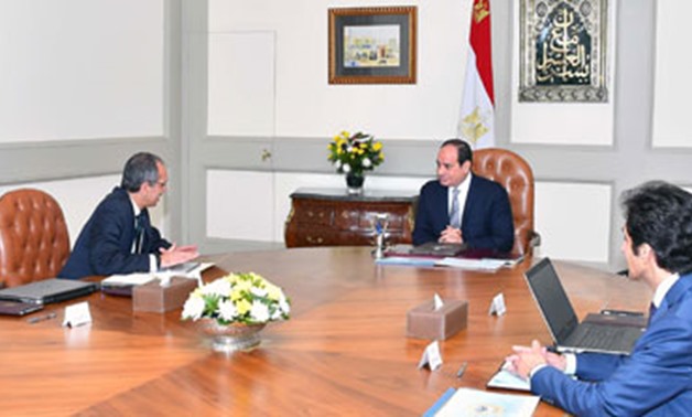 President Abdel Fatah el Sisi during meeting with Communications and Information Technology Minister Amr Talaat on Tuesday - Press Photo