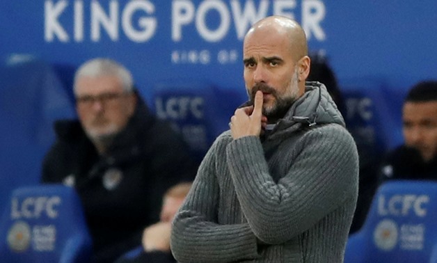 FILE PHOTO: Soccer Football - Premier League - Leicester City v Manchester City - King Power Stadium, Leicester, Britain - December 26, 2018 Manchester City manager Pep Guardiola looks on Action Images via Reuters/Carl Recine EDITORIAL USE ONLY. No use wi