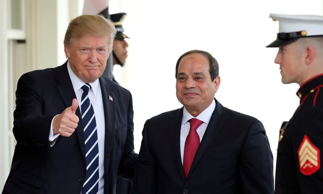 U.S. President Donald Trump welcomes Egypt’s President Abdel Fattah al-Sisi at the White House in Washington, U.S., April 3, 2017. REUTERS/Carlos Barria