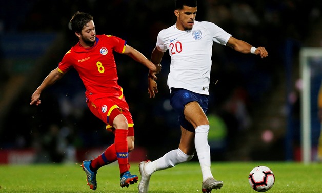 FILE PHOTO: Soccer Football - European Under 21 Championship Qualifier - Group 4 - England v Andorra - Proact Stadium, Chesterfield, Britain - October 11, 2018 England's Dominic Solanke in action with Andorra's Albert Reyes Action Images/Ed Sykes/File Pho