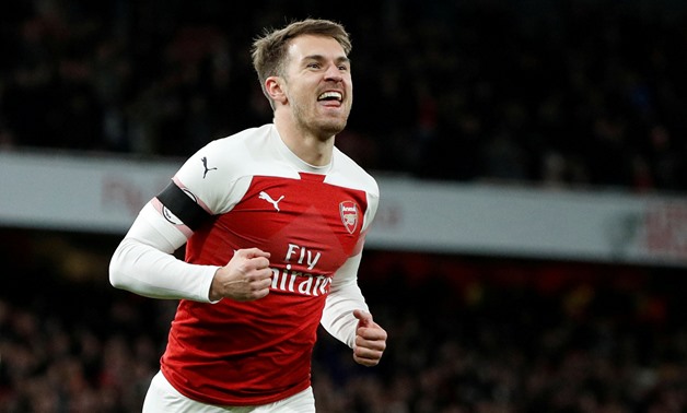 FILE PHOTO: Soccer Football - Premier League - Arsenal v Fulham - Emirates Stadium, London, Britain - January 1, 2019 Arsenal's Aaron Ramsey celebrates scoring their third goal. Action Images via Reuters/John Sibley EDITORIAL USE ONLY. No use with unautho