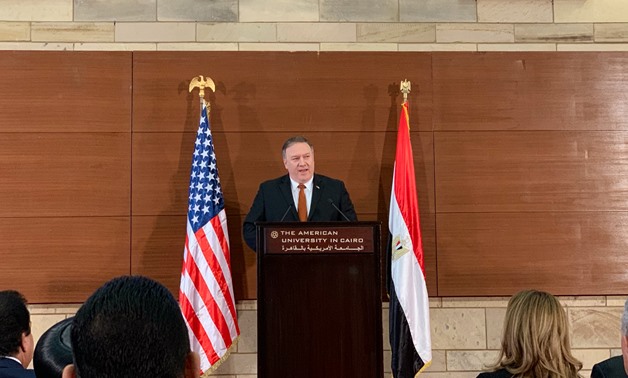 U.S. Secretary of State Mike Pompeo during the speech - Courtesy of the official AUC Twitter page
