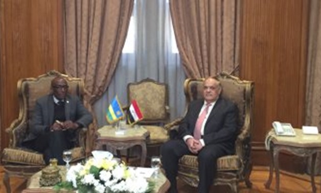 Rwandan Ambassador Saleh Habimana and Chairman of the Arab Organization for Industrialization (AOI) Abdel Moneim al-Taras in Cairo, Egypt. January 11, 2019. 
