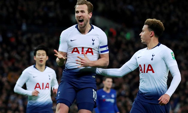 FILE PHOTO: Soccer Football - Carabao Cup Semi Final First Leg - Tottenham Hotspur v Chelsea - Wembley Stadium, London, Britain - January 8, 2019 Tottenham's Harry Kane celebrates scoring their first goal with team mates Action Images via Reuters/Andrew C