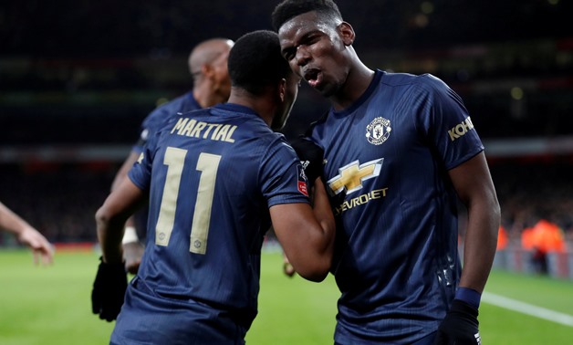 Soccer Football - FA Cup Fourth Round - Arsenal v Manchester United - Emirates Stadium, London, Britain - January 25, 2019 Manchester United's Anthony Martial celebrates scoring their third goal with Paul Pogba Action Images via Reuters/Matthew Childs TPX