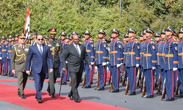 President Abdel Fatah al-Sisi and Sudanese counterpart Omar al-Bashir at Al-Ittihadiya Presidential Palace on January 27, 2019 - Press Photo