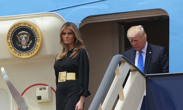 US President Donald Trump and First Lady Melania Trump step off Air Force One upon arrival at King Khalid International Airport in Riyadh - AFP