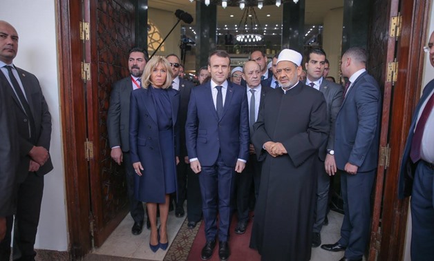 Grand Imam of Al Azhar Ahmed el Tayyeb received on Tuesday 29 January French President Emmanuel Macron and his wife - Press Photo