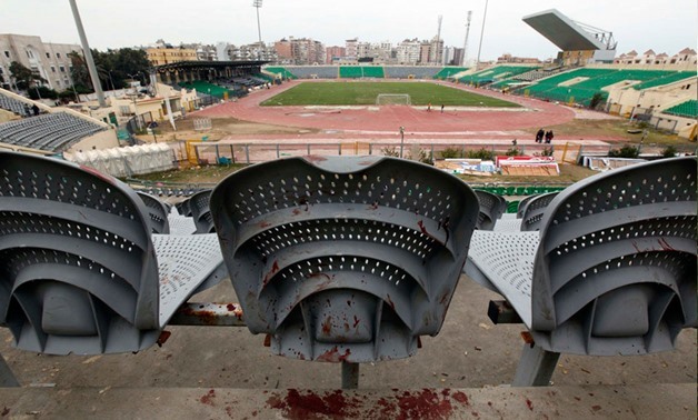 Blood is seen on a chair one day after supporters clash at the Port Said stadium, February 1, 2012 — Reuters

