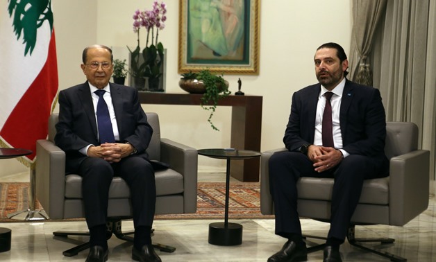 Lebanon's President Michel Aoun and Prime Minister-designate Saad al-Hariri meet ahead of a new government announcement at the presidential palace in Baabda, Lebanon January 31, 2019. REUTERS/Mohamed Azakir