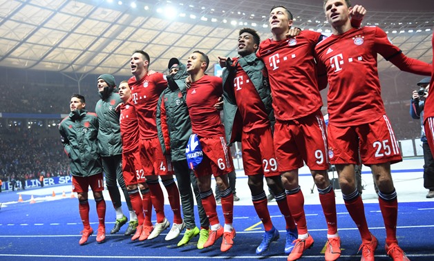Soccer Football - DFB Cup - Third Round - Hertha BSC v Bayern Munich - Olympiastadion, Berlin, Germany - February 6, 2019 Bayern Munich players celebrate after the match REUTERS/Annegret Hilse DFB regulations prohibit any use of photographs as image seque