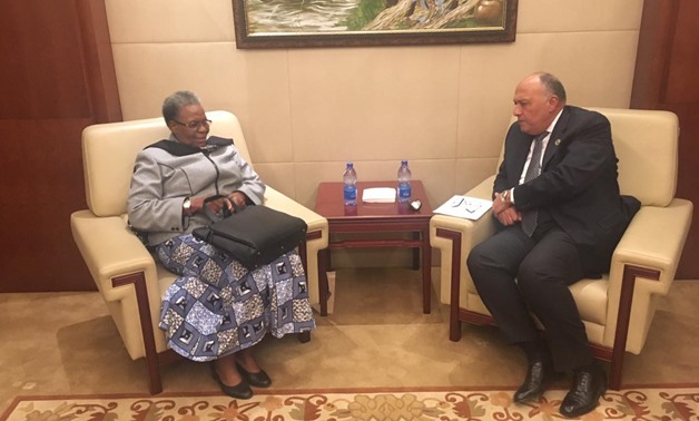Egyptian Foreign Minister Sameh Shoukry meet on Friday with Namibia’s Deputy Prime Minister and Minister of International Relations and Cooperation Netumbo Nandi-Ndaitwah- Press photo