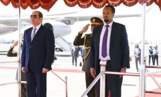 President Abdel Fatah al-Sisi and Ethiopian Prime Minister Abiy Ahmed in Addis Ababa. February 9, 2019. Press Photo