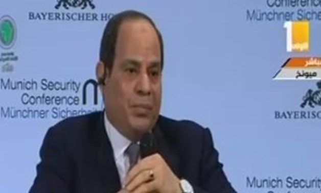 President Abdel Fatah al-Sisi at his speech at the main session of the Munich Security Conference - screen shot from One Channel 
