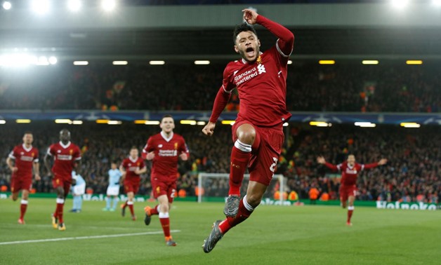 April 4, 2018 Liverpool's Alex Oxlade-Chamberlain celebrates scoring their second goal REUTERS/Andrew Yates 