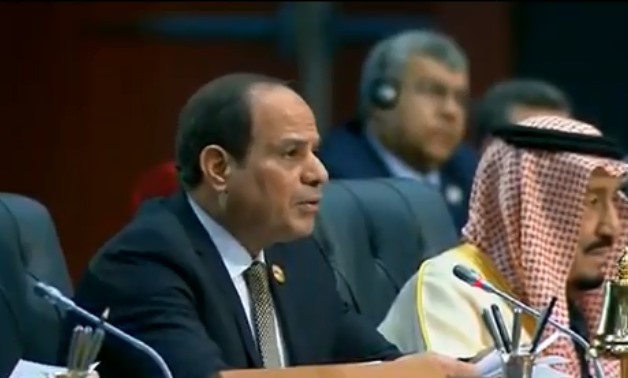 President Abdel Fatah al-Sisi delivering his key speech at the summit – Screenshot