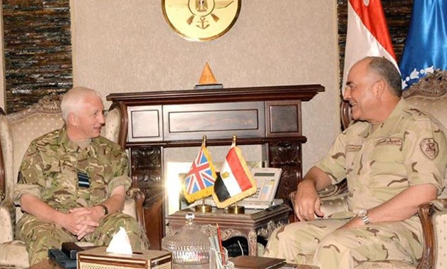 the Egyptian Armed Forces Mahmoud Hegazy  with the UK’s Chief of Defense Intelligence Air Marshall Philip Osborn - File photo