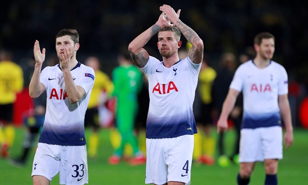 Soccer Football - Champions League - Round of 16 Second Leg - Borussia Dortmund v Tottenham Hotspur - Signal Iduna Park, Dortmund, Germany - March 5, 2019 Tottenham's Toby Alderweireld and Ben Davies celebrate after the match Action Images via Reuters/And