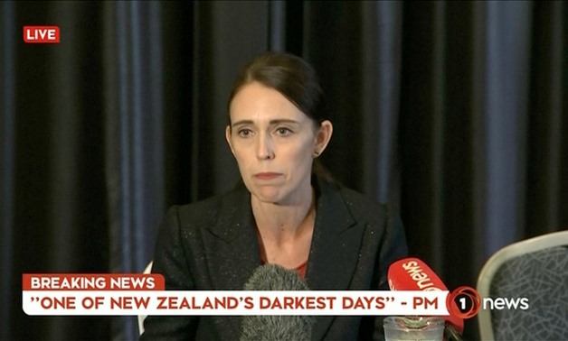 New Zealand's Prime Minister Jacinda Ardern speaks on live television following fatal shootings at two mosques in central Christchurch, New Zealand March 15 