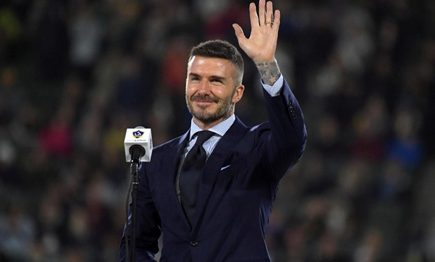 FILE PHOTO: Mar 2, 2019; Carson, CA, USA; David Beckham acknowleges the crowd during LA Galaxy ring of honor ceremony at Dignity Health Sports Park. Mandatory Credit: Kirby Lee-USA TODAY Sports/File Photo
