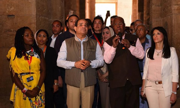 President Abdel Fatah al-Sisi paid a visit to the Philae Temple in Aswan on Monday morning as the Arab-African Youth Forum hosted in the Upper Egyptian city comes to an end - Press photo