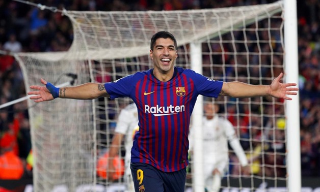 October 28, 2018 Barcelona's Luis Suarez celebrates scoring their fourth goal and completing his hat-trick REUTERS/Paul Hanna. 