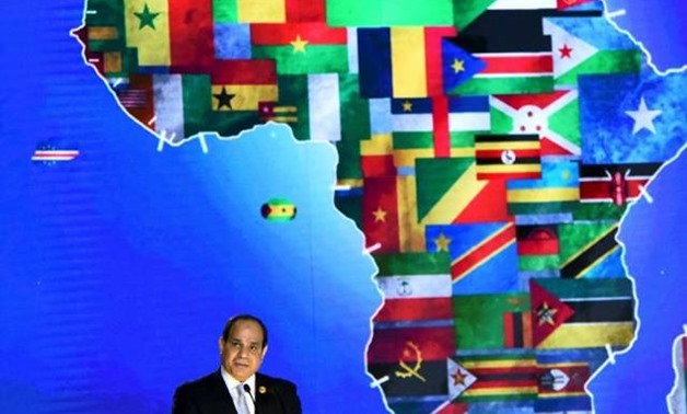 President Abdel Fatah al-Sisi delivering a speech at the launching of the first edition of the Arab and African Youth Platform held in Aswan.