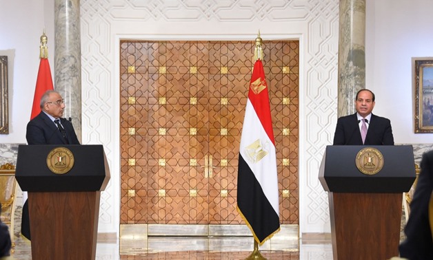 President Abdel Fatah al-Sisi (R) with Iraqi Prime Minister Adil Abdul-Mahdi (L) during a press conference in Cairo On Saturday, March 23, 2019- Press photo