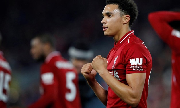 Anfield, Liverpool, Britain - December 2, 2018 Liverpool's Trent Alexander-Arnold celebrates at the end of the match REUTERS/Phil Noble