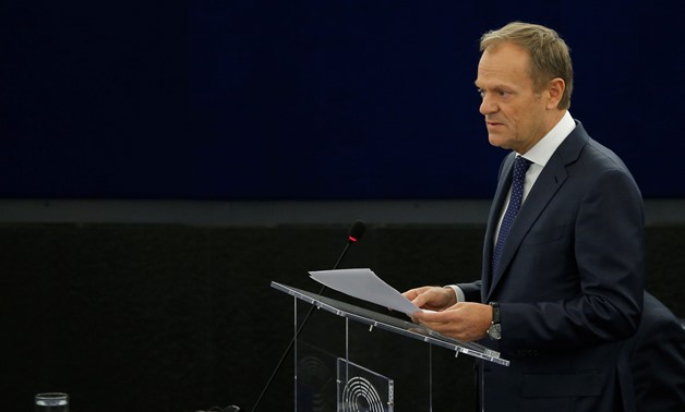European Council President Donald Tusk delivers a speech during a debate on the outcome of the latest European Summit on Brexit, at the European Parliament in Strasbourg, France, March 27, 2019. REUTERS/Vincent Kessler
