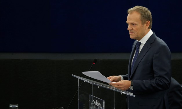 European Council President Donald Tusk delivers a speech during a debate on the outcome of the latest European Summit on Brexit, at the European Parliament in Strasbourg, France, March 27, 2019. REUTERS/Vincent Kessler
