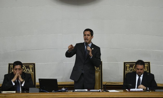 Federico Parra / AFP | Venezuelan opposition leader and self-proclaimed interim president Juan Guaido speaks during a National Assembly session in Caracas on April 2, 2019.
