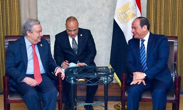 FILE - President Abdel Fatah al Sisi meets UN Secretary-General António Guterres in Addis Ababa, February, 2019