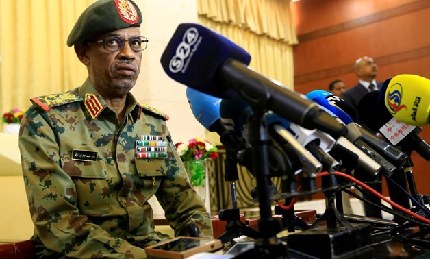 Defence Minister Awad Mohamed Ahmed Ibn Auf, an ex-military intelligence chief talks to the media after being sworn in as first vice president of Sudan - Reuters 