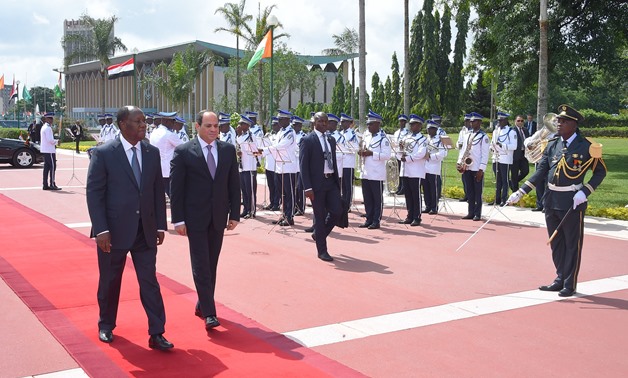 President Abdel Fatah al-Sisi (R) with his Côte d'Ivoire’s counterpart Alassane Ouattara (L) in Abidjan- press photo