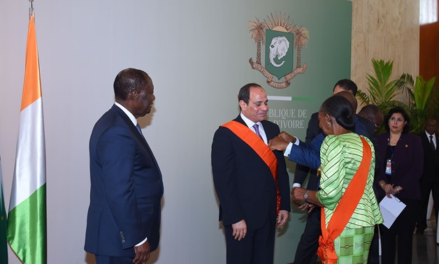 Egypt’s president Abdel Fatah al-Sisi has received Cote d'Ivoire's highest National Order of Merit on Thursday- press photo