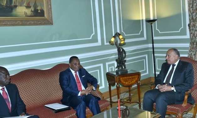 SamehShoukry meet with Congo-Brazzaville’s counterpart Jean-Claude Gakosso in Cairo on April 14, 2019- press photo
