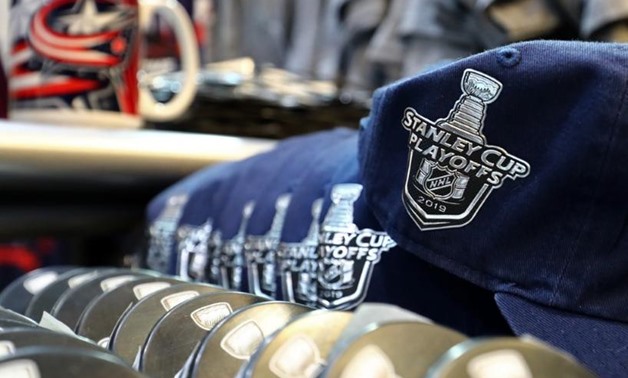 FILE PHOTO: Apr 14, 2019; Columbus, OH, USA; A view of the Stanley Cup Playoffs logo on a hat in the team store prior to game three of the first round of the 2019 Stanley Cup Playoffs between the the Tampa Bay Lightning and the Columbus Blue Jackets at Na