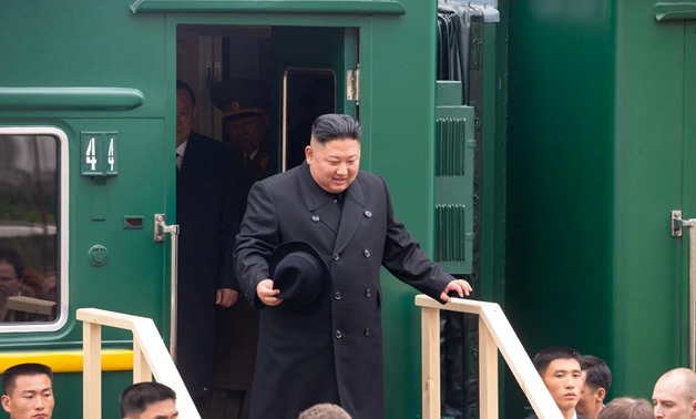North Korean leader Kim Jong Un disembarks from a train during a welcoming ceremony at a railway station in the far eastern settlement of Khasan, Russia April 24, 2019. Press Service of Administration of Primorsky Krai/Alexander Safronov/Handout via REUTE