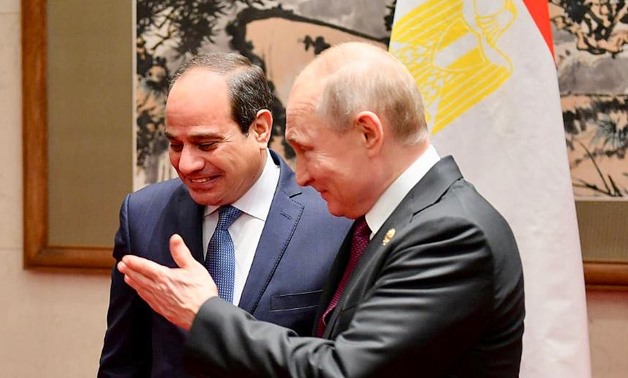 President Abdel Fatah al-Sisi and Russian counterpart Vladimir Putin meet on the sidelines of the second Belt and Road Forum for International Cooperation (BRFIC) in Beijing on Friday, April 26, 2019- press photo