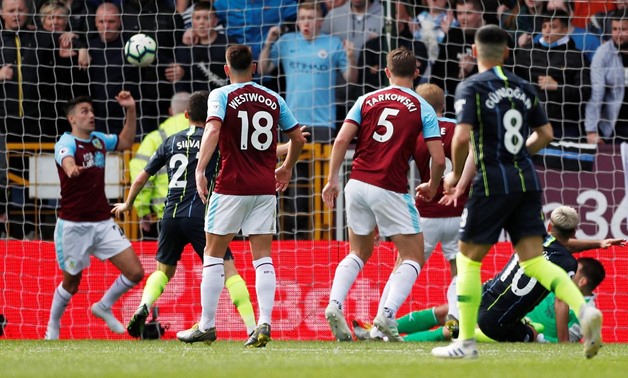 Burnley, Britain - April 28, 2019 Manchester City's Sergio Aguero scores their first goal Action Images via Reuters/Lee Smith
