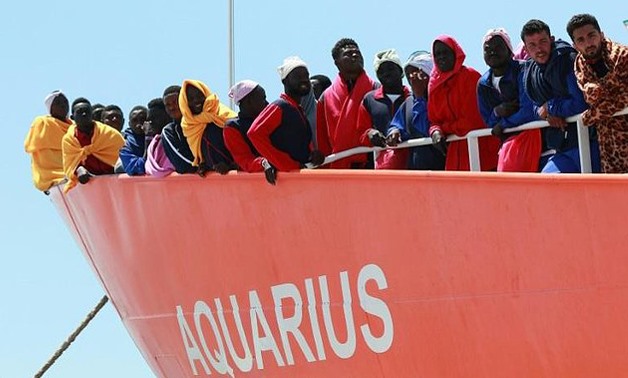 The Aquarius rescue Ship run by NGO S.O.S. Mediterranee and Medecins Sans Frontieres arrives in the port of Salerno on May 26 2017 - AFP